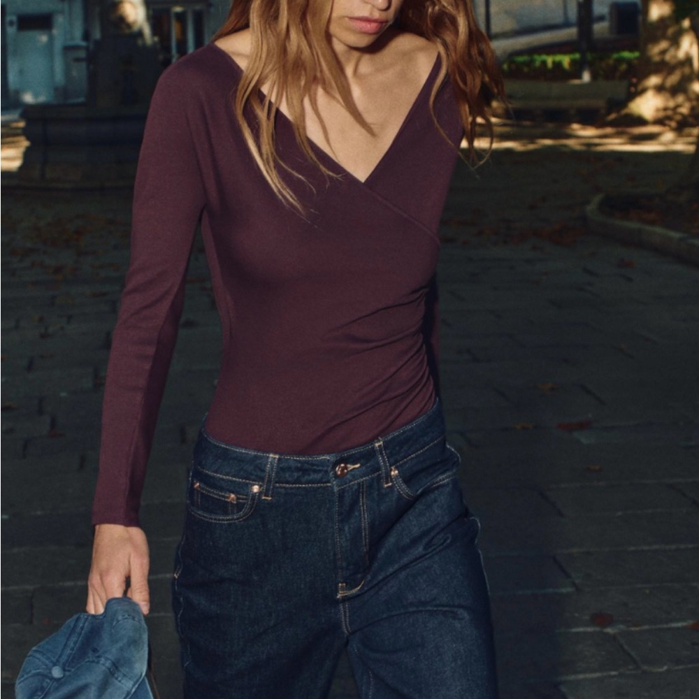 Chic Burgundy Wrap Bodysuit